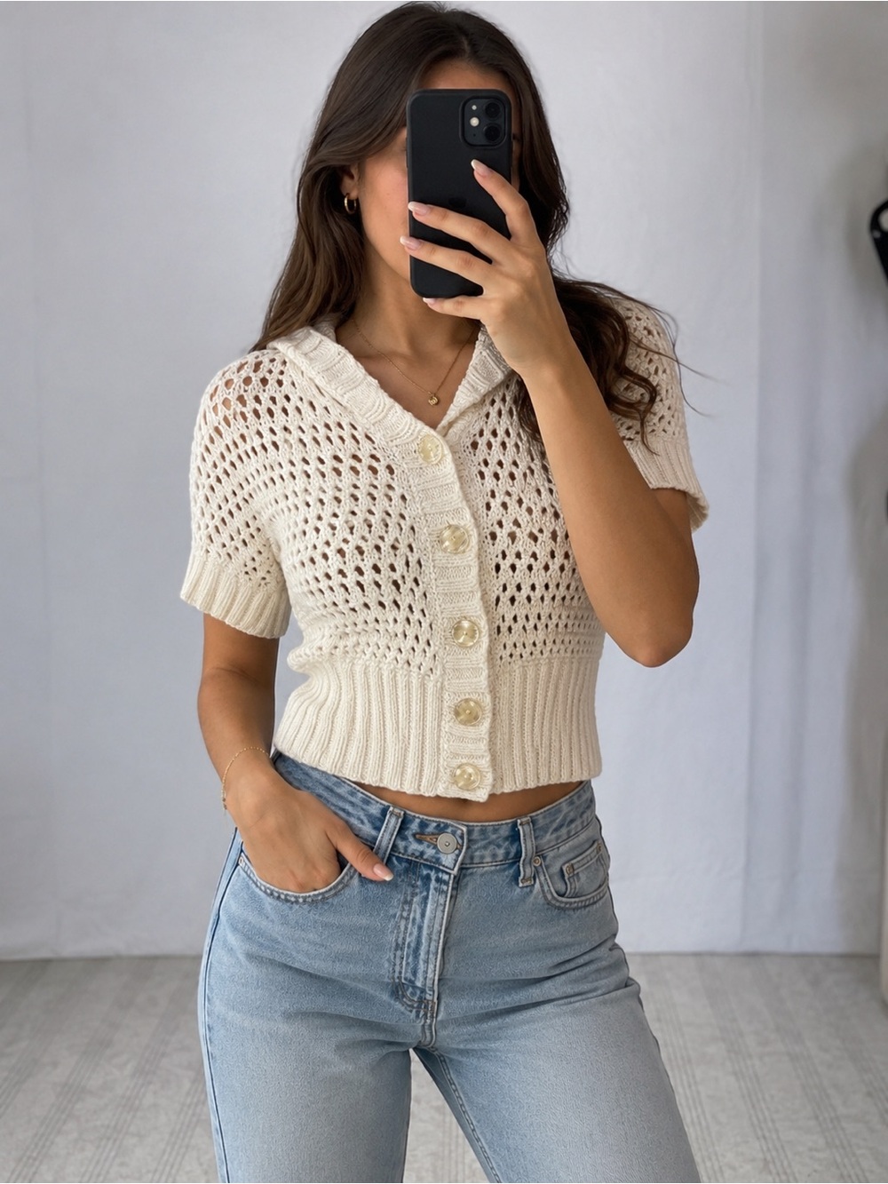 Free People Cream Open Knit Hooded Cardigan | Women’s Small